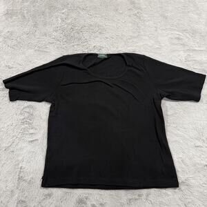 Lauren Ralph Lauren Shirt Womens Medium Ribbed Stretch Short Sleeve RLL Black